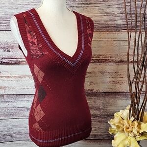 RAW 7 VINTAGE Y2K 100% CASHMERE V-NECK SLEEVELESS ARGYLE SWEATER VEST